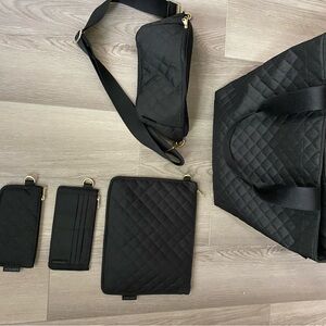 CANVELLE Quilted Tote & Fanny Pack Set • Wallet+2 Pouches • Excellent